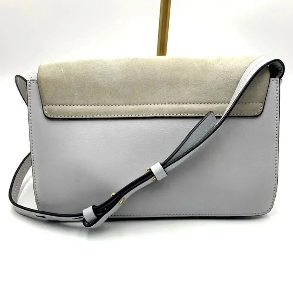 Auth CHLOE Small Faye Crossbody Bag Powder Blue Leather Putty Suede Very Good